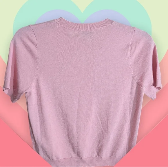 EUC Debut Pink Knit Short Sleeve Poodle Graphic Sweater Top M/L - Picture 7 of 11